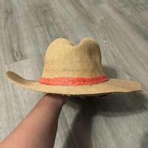 Straw Fedora with Coral details